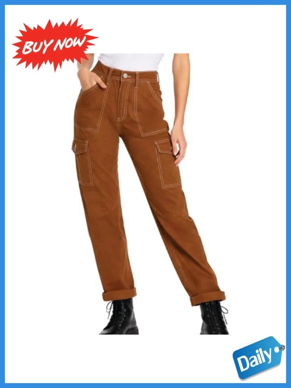High Rise Skinny Cuffed Cargo Carpenter Pants Stretch Cotton Blend